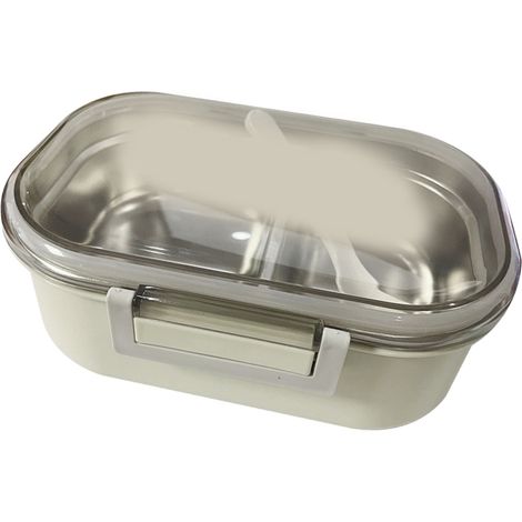 Koreanische Bento-Lunchbox aus Edelstahl mit 2 Fächern, Metall-Lebensmittelbehälter für Kinder, Erwachsene, Schüler und Büroangestellte, beige (1/5)