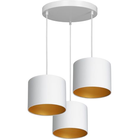 Suspension Arden Luminex blanche 3 abat-jour or E27 tissu