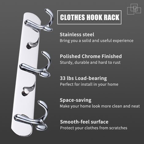 Hakenleiste für Mäntel, Handtücher und Kleidung, wandmontiert, robuste Hakenleiste aus Edelstahl für Badezimmer, Küche, Schlafzimmer (1/5)