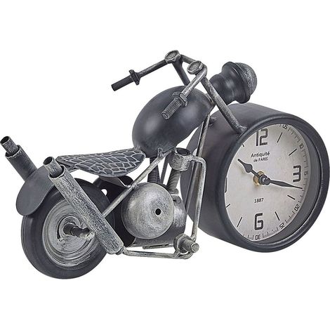 Orologio da Scrivania Vintage Metallo Motocicletta Nero e Argento Berno