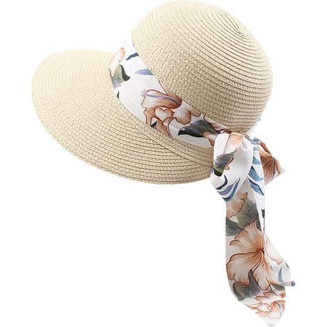 KUKICAT Femme Casquette Visière en Paille Large Bord Chapeau de Soleil Plage Anti-UV Soleil Capeline avec Ruban Florales Eté Sun Hat Sport pour Voyage Vacances Pêche (1/5)