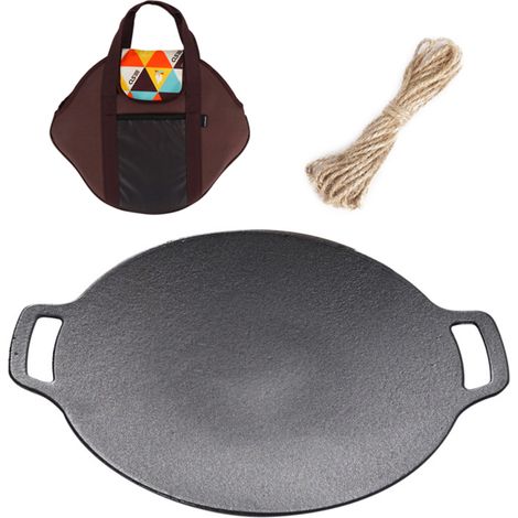 Wok en fonte pour cuisson, grillage et barbecue, plateau de cuisson rond pour camping et pique-nique en plein air (1/5)