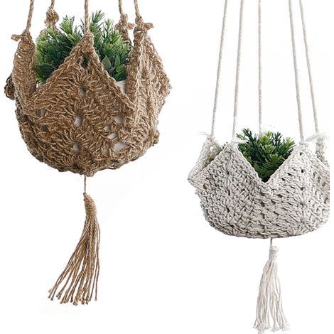 Filet tressé pour pot de fleurs, panier suspendu décoration murale, corde de suspension artisanal pour plantes jardin et intérieur (1/4)