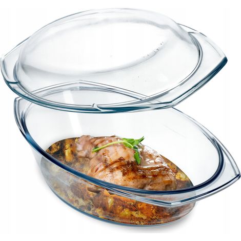 KADAX Plat à Gratin en Verre Résistant à la Chaleur avec Couvercle et Poignées, Cocotte Transparente Idéale pour la Cuisson au Four (Ovale, 2.9L)