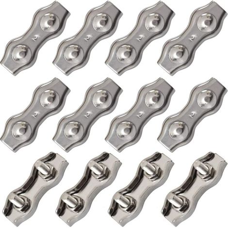 Confezione da 12 morsetti duplex in acciaio inox, morsetti doppi in acciaio inox, connettori per funi, pinze per morsetti duplex, morsetto per cavi M2 per cavi in acciaio da 1,5 mm, argento (1/5)