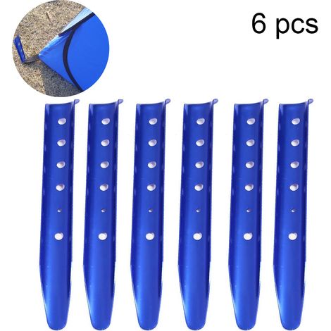 Piquets de tente en aluminium, lot de 6, profilés en U, 31 cm, bleu foncé brillant (1/5)