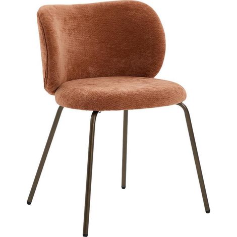 Chaise de salle à manger en velours côtelé orange, pieds en métal bronze, lot de 1 (1/5)
