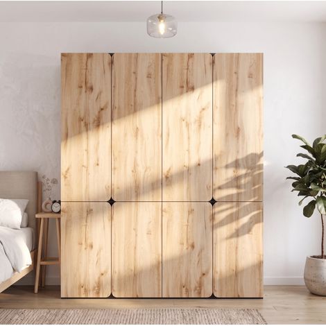 MODFU – Armadio contenitore 180x50x200 cm in MDF/truciolato con 8 ante, 6 cassetti, 2 appendiabiti e carico 30/20 kg – Rovere (1/5)