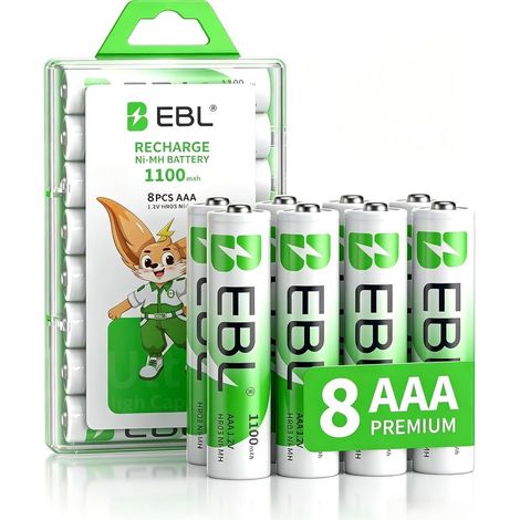 8-Pack AAA Rechargeable Batteries, AAA HR03 1100mAh 1.2V Ni-MH, 1200+ Charge Cycles and Recyclable, for Cordless Phones, Remote Controls, and Home Electronics (1/5)