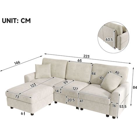 Modulares Sofa aus Chenille in Beige 223 x 146 x 84 cm HOMAIRE (1/5)