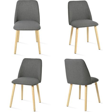 Goeurvant Sedie da Pranzo Minimaliste Moderne con Rivestimento Traspirante e Gambe in Legno Massello - Set di 4 - Grigio