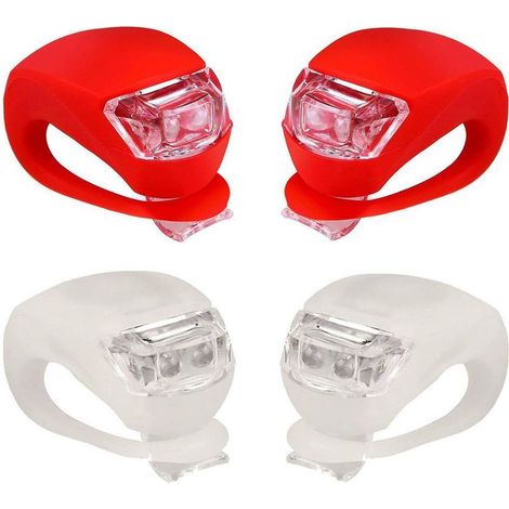 Ensemble de 4 éclairages LED en silicone pour vélo (avant et arrière) – Étanche, avec clip – Convient aux VTT, vélos de ville et vélos de route – 2 rouges + 2 blancs (1/5)