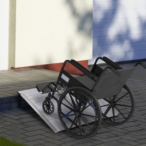 Klappbare Rollstuhlrampe, 61 cm breit, Tragkraft 270 kg, tragbare Aluminiumrampe mit Sicherheitskanten, silberfarben