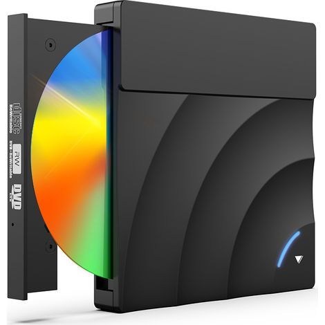 Lecteur DVD portable externe à lecture optique, lecteur de disque CD/DVD-RW ultra-plat USB 3.0 (noir) (1/5)