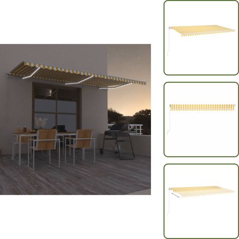 The Living Store Auvent manuel rétractable avec LED 600x300 cm Jaune et blanc - Auvent Retractable - Store Banniere - Parasol Exterieur - Abri Soleil - Jardin (1/5)