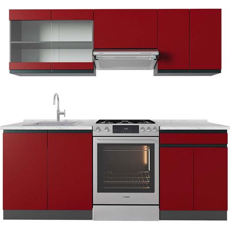 Cucina componibile R-Line, Rosso/antracite, 200 cm , PL Marmo, Vicco