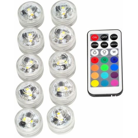 AGE 10pcs Mini lumières LED submersibles, lumières sous-marines étanches RVB multicolore LED éclairage de bougie avec 1 télécommande pour la décoration de vase d'aquarium d'étang