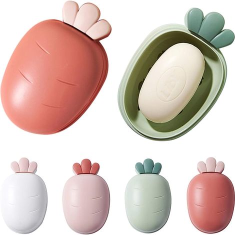 Lot de 4 porte-savons en plastique avec couvercle, porte-savons portables de voyage pour salle de bain, randonnée, camping (rouge, vert, blanc, rose) (1/5)