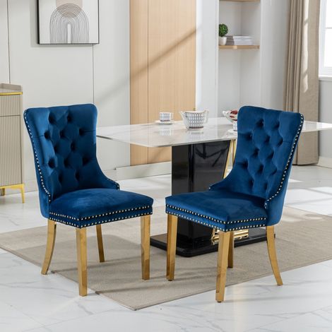 Silla de comedor de terciopelo azul, respaldo alto, asiento comodo, montaje facil,65×50×95cm (1/5)
