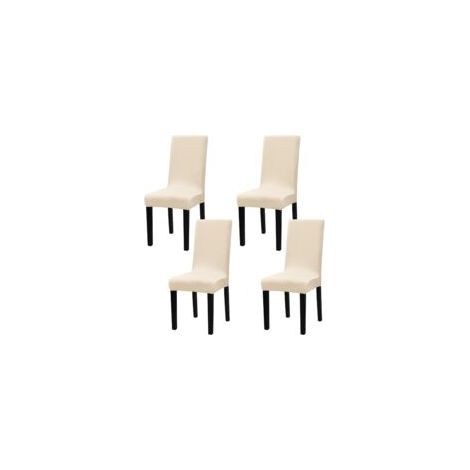 Lot de 4 housses de chaise extensibles beige clair, amovibles et lavables, style sobre et moderne (1/5)