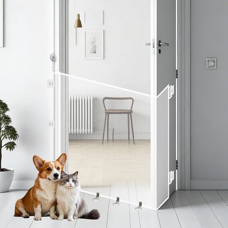 Barriere Escalier, avec Verrou + Clip Anti-Fuite, sans Perçage, Réglable, Universelle pour Chats Et Chiens, Idéale Cuisine, Balcon, Couloir (Blanc, 150  78 CM) (1/5)