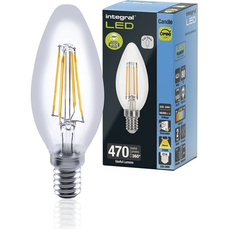 Integral LED 4 PACK E14 Omni-filament Chaud 2700K, 470LM, 4.2W (équivalent à 40W) Ampoule bougie dimmable - Efficace en énergie et idéale pour les lampes et les lustres dans les salons (1/5)