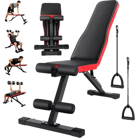 Banc de musculation multifonctionnel, dossier réglable, design pliable, Noir (1/2)