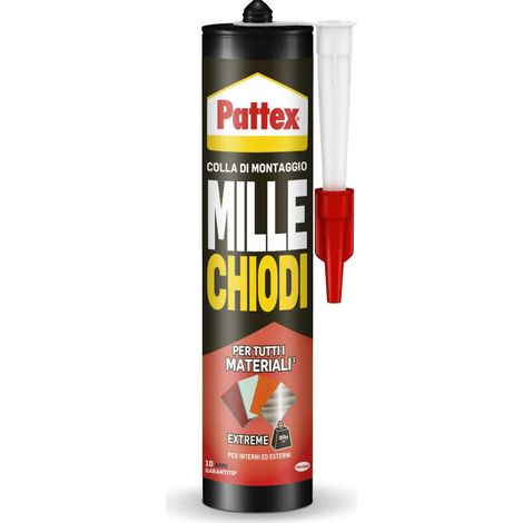 Pattex Mille Chiodi Extreme, forte adesivo di montaggio, colla forte per interni e esterni, adesivo sigillante resistente ad acqua e raggi UV, bianco, 1x460g cartuccia (1/7)