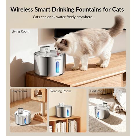 Fontaine à eau sans fil pour chat et chien avec détecteur de mouvement 4L, abreuvoir automatique en acier inoxydable, silencieux (1/5)