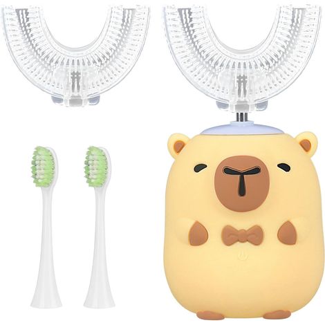 U Shaped Toothbrush for Children, 360° Electric Toothbrush with 2 U-Shaped Silicone Brush Heads and 2 Standard Brush Heads, Children's Toothbrush 2-12 Years (H) (1/5)