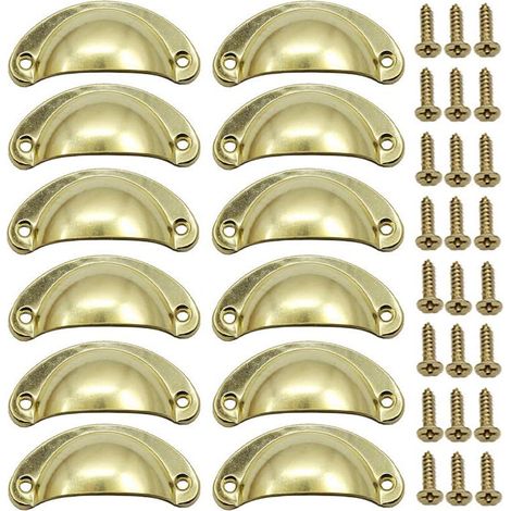 12 PCS Poignée Coquille de Porte Vintage Doré 82mm Poignée pour Meuble Tiroir Rétro avec Vis (1/5)