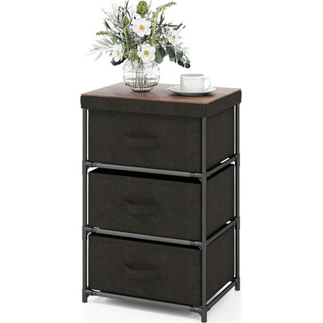 Table de chevet en tissu 3 niveaux avec cadre métallique robuste - noir (1/5)