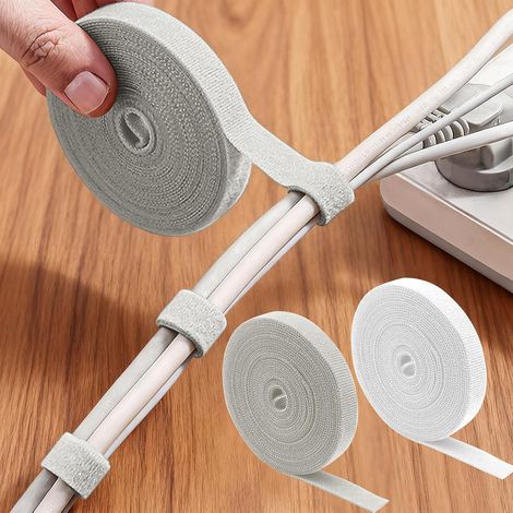 Lot de 2 Rouleaux Sangles Câbles Réutilisables - Velcro Ajustable Découpe Libre - Rangement Fils Électriques Maison Bureau (1/5)