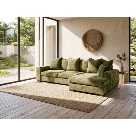 Ecksofa mit Schlaffunktion BENICIO Sofa in Stoff Flow Olivgrün Ottomane Rechts (1/5)