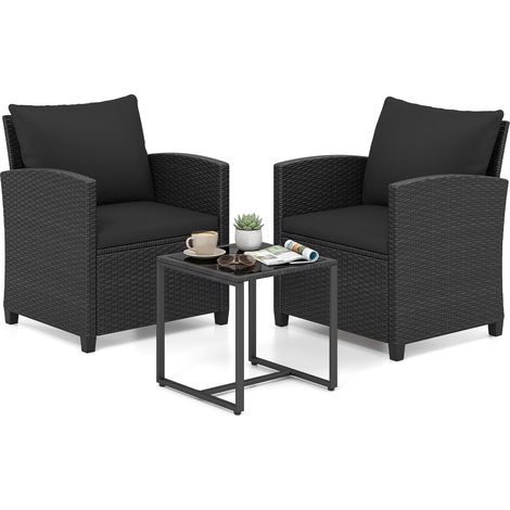 COSTWAY Set Mobili Da Giardino In Rattan Set Da Conversazione Da Patio Salotto Da Esterno A 3 Pezzi Salottino Da Balcone Arredo In Vimini Per Cortile 2 Person (1/5)