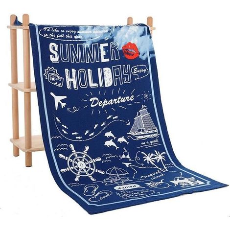 Serviette de plage Microfibre - 150x70 cm - Séchage rapide & Douce - Environ 260g - Bleu marine (1/5)