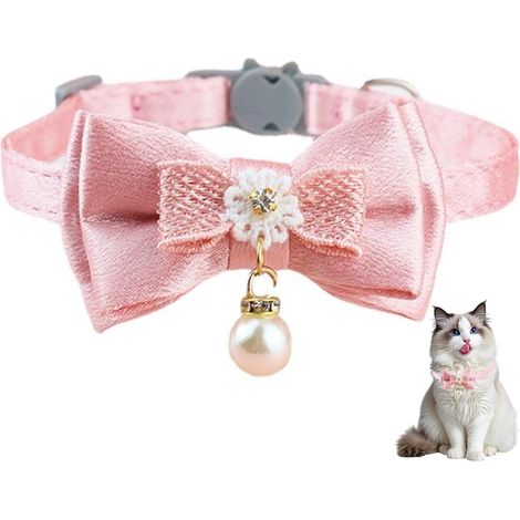 Colliers pour chats Collier rose pour chat, collier avec nœud, collier réglable avec sangle de sécurité, strass pour petits chiens et chats (rose)