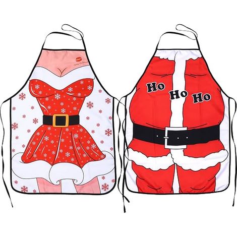 Paquet de 2 Tablier rouge de Noël, Santa anime chef Tabliers de cuisine Humoristique pour Barbecue femme et homme Noël Fête cadeau (1/5)