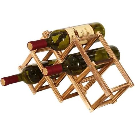 6 bouteilles, casier vin horizontal, bois massif pliable et extensible, rangement vin compact pour comptoir ou bureau, brun foncé