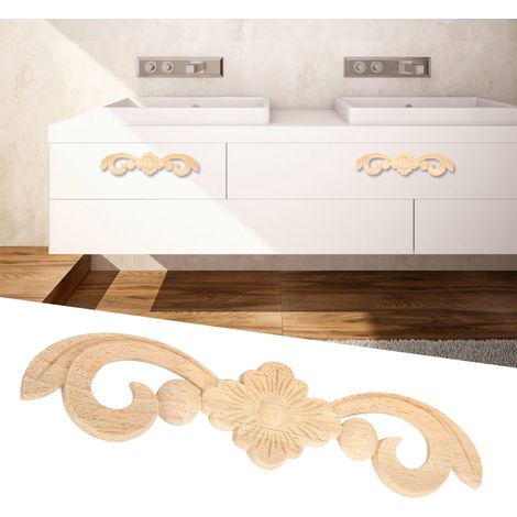 Lot de 4 appliques décoratives en bois sculpté, motif floral, 25 x 6 cm, pour meubles et accessoires de décoration. (1/5)