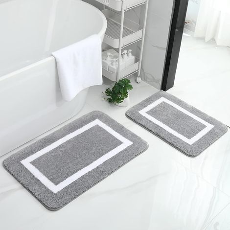 Lot de 2 Tapis de bain, Microfibre, Antidérapant, Absorbant, 40x60 cm et 50x76 cm, Gris, Salle de bain