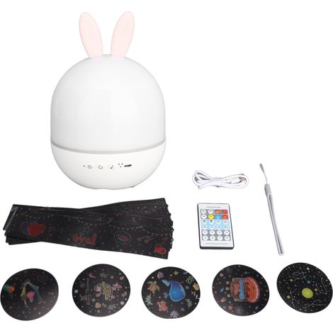 Veilleuse projecteur pour enfants, projecteur LED USB en forme de lapin mignon avec haut-parleur Bluetooth et télécommande pour la décoration de la chambre (1/5)
