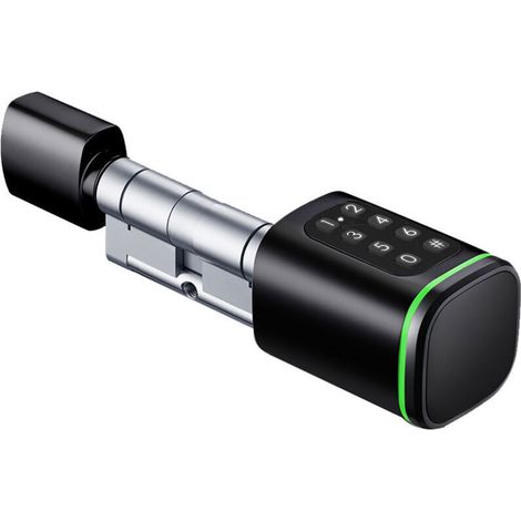 Cylindre serrure connectée Tuya Bluetooth M9, noir ou argent, ouverture appli code carte clé, 90x45x45mm, pile non incluse (1/5)
