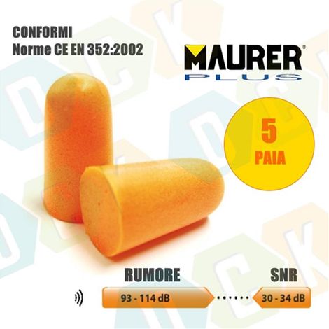 Tappi Orecchie Monouso Auricolari Espansione 5 Paia Snr 34 Db Anti Rumore Norme Ce En 352:2002