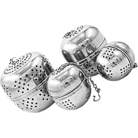 Boules de filtration pour assaisonnement (lot de 4) en acier inoxydable 304 argenté, avec crochet anti-chute, pour usage domestique. (1/5)