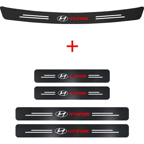 (Lot de 5 pièces) 4 protections de seuil de porte et de coffre en cuir et fibre de carbone pour Hyundai Creta,IX35,IX20,Sonata,Accent et Elantra (1/3)