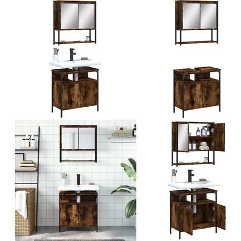 2-tlg. Badmöbel-Set Räuchereiche Holzwerkstoff - Spiegelschrank - Waschbeckenunterlage