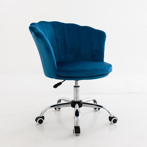 Costway – Fauteuil de bureau en velours bleu – Chaise pivotante réglable en hauteur – Design coquillage – 5 roues universelles pour salon et bureau (1/5)