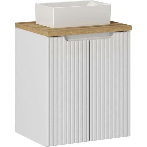 Ensemble Meuble Salle de Bain 2 portes + Vasque + Plateau effet chêne L 50 x P 40 x H 59,5 cm - Astral Blanc - Livraison gratuite