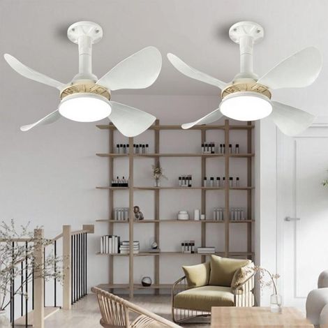 Ventilateur de plafond moderne à intensité variable, 2 pièces, avec éclairage LED à pales droites et télécommande, blanc, culot E27 (1/5)